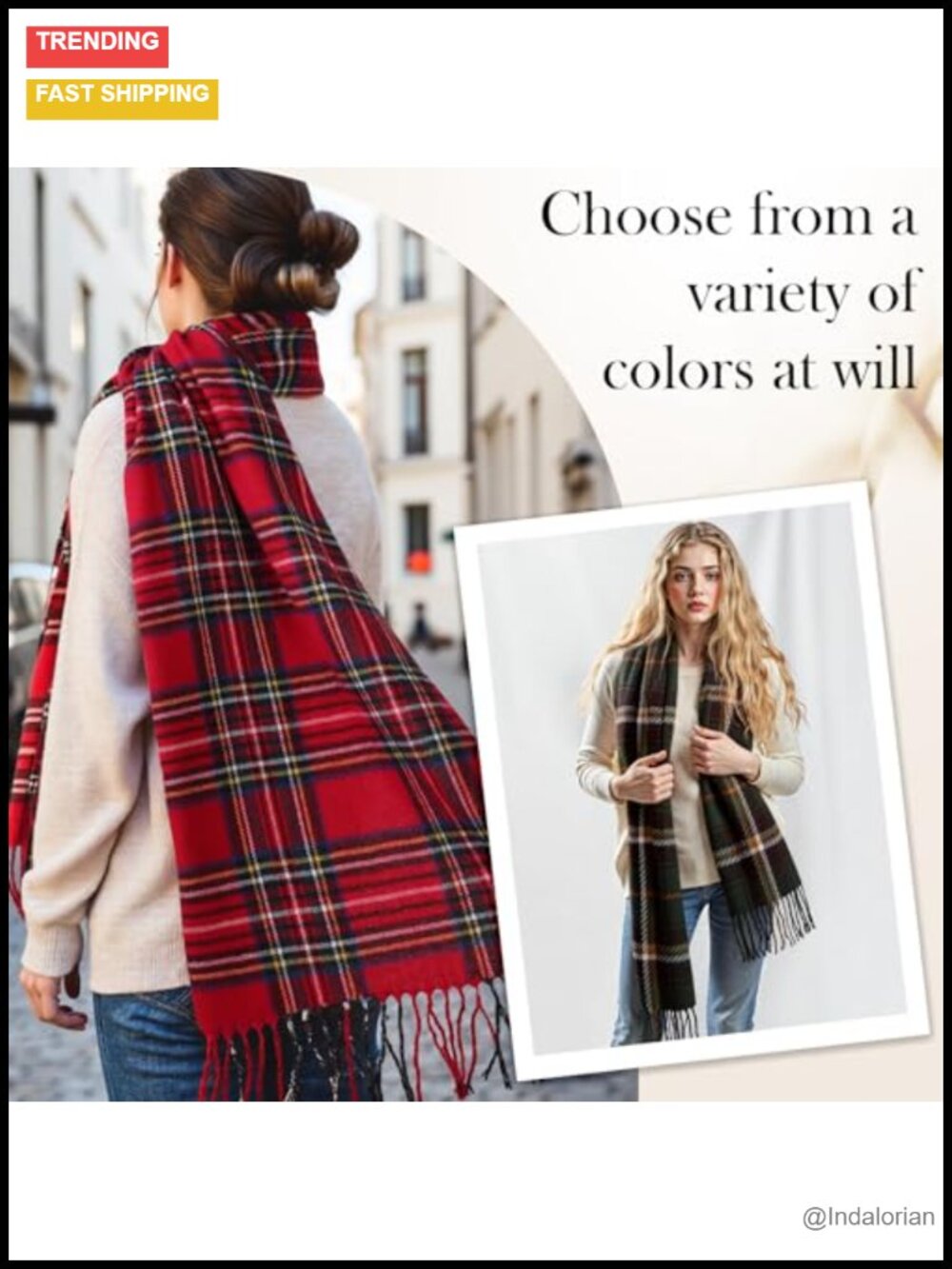 Scottish Checked Cashmere Feel Winter Scarf Long Oversized Fashion Scarf - Picture 4 of 6
